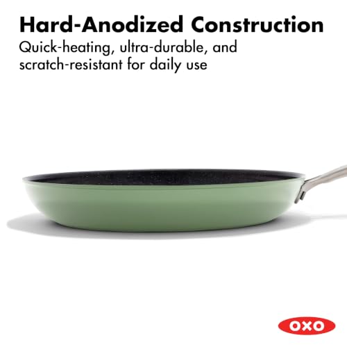Image of OXO Enhanced 10 inch Frying Pan Skillet, PFAS-Free Ceramic Nonstick Cookware, Stainless Steel Handle, Eggs & Omelets, Dishwasher & Oven Safe, Eucalyptus