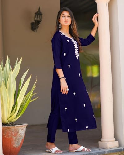 Fabnex Cotton Blend Regular Women Kurta Set (K-59-Navyblue-M_Navy Blue