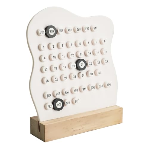 Mulaibdin - Mulaibdin Desk Perpetual Calendar, DIY Block Calendar, Modern Reusable Ring Date Calendar, Record Cute Desktop Decor for Home Office Accessories Aesthetic (White)