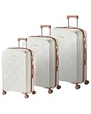 Beliani Conjunto de 3 Maletas rígidas de Material sintético Hierro Cerradura TSA Ruedas silenciosas Cremallera antirrobo 3 tamaños Blanco Crema y marrón Tonsai