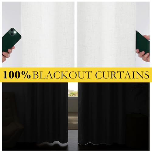 NICETOWN 100% Absolutely Blackout Linen Curtains with Thermal Insulated Liner, Greyish White, 42" Wide, 72" Length Energy Saving Curtains for Classroom 2 Panels Set, Vertical Blinds - image 4