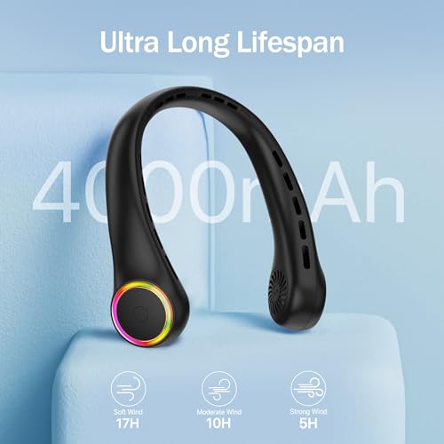 Ventilador de cuello mini portátil sin aspas recargable USB con luz LED 3