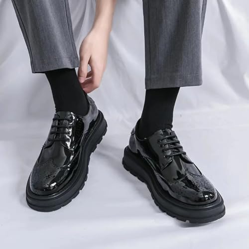 Mens Patent Leather Wingtip Platform Lace Up Dress Oxfords Shoes Vintage Brogue Penny Loafers Classic Wedding Formal Business Derby Shoes3