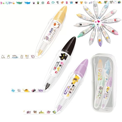 GLSAYZU DIY Lace Decoration Tape Pen, DIY Cute Animals Press Type Decorative Pen, Cute Scrapbooking Diary Decorative Correction Tapes for Greeting Card Handbook Decor (B)