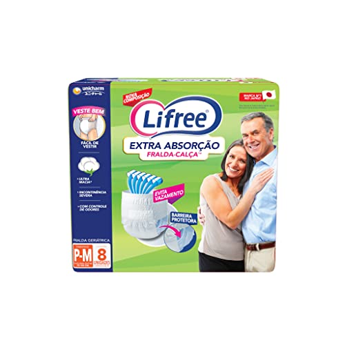 Fralda-Calça Geriátrica Lifree, Extra Absorção, Tamanho P/M, 8 unidades