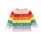 Newborn Baby Girls Boys Knitted Cardigan Casual Long Sleeve Crewneck Rainbow Stripes Button Down Kni