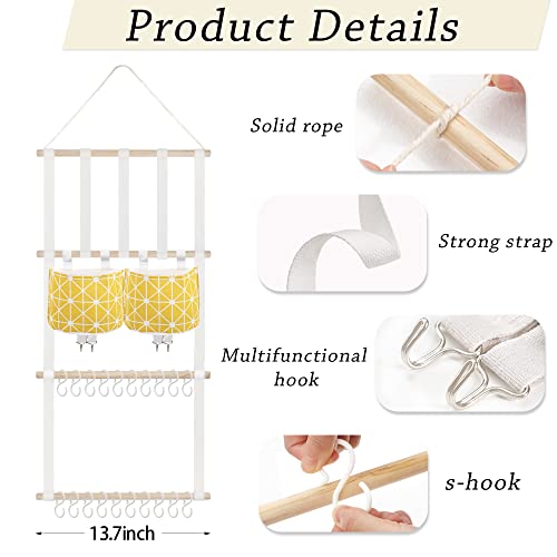 Image of kangaroo Hairband Organizer for Baby Girls, Large Capacity Bow Holder Hair Accessories Wall Hanging Organizer with 20 S-hooks and 2 Pockets, Yellow