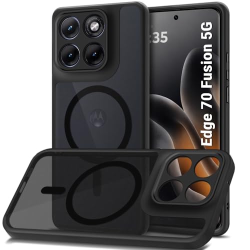 Image of TheGiftKart Hybrid Shockproof Back Cover Case for Motorola Moto Edge 70 Fusion 5G | Hard Cover Case for Moto Edge 70 Fusion 5G (PC & TPU, MagSafe Compatible, Translucent Smoke Matte Back, Black Sides)
