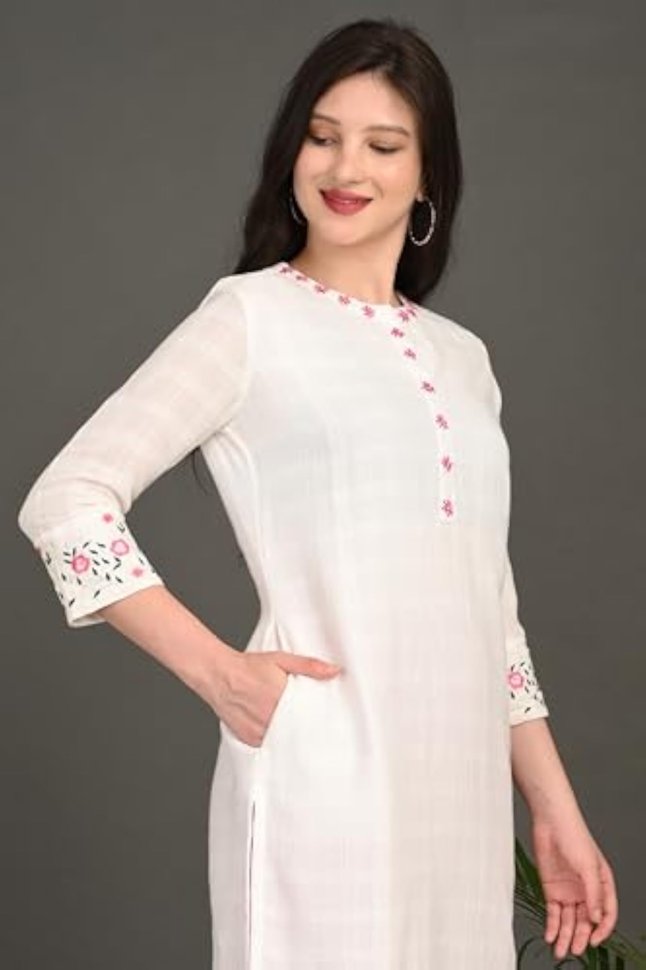 Rayon Dobby Kurta with Floral Embroidery for Women