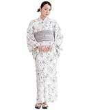 [SOUBIEN] ソウビエン 浴衣 2点 セット (浴衣/兵児帯) レディース Sサイズ 白系にアイリス×グレージュ ykt10072-obs10031