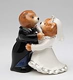 Fine Ceramic Hand Painted First Dance Dancing Bride & Groom Teddy Bear Salt & Pepper Shakers Set, 3-3/8" H