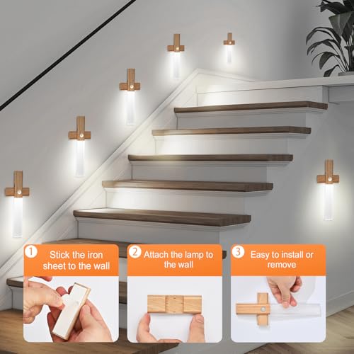 Image of ASAWASA Motion Sensor Night Lights, Under Cabinet Lighting,Magnet Body Hallway Lamp, Rechargeable Battery Powered LED Wall Sconces, Portable for Stairway Kitchen Bedroom Restroom Closet(2 Pack)