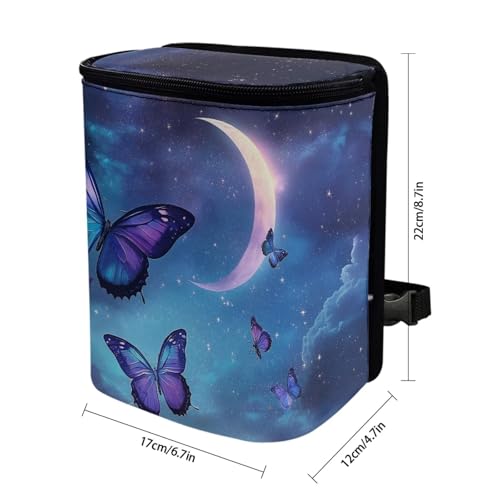 Image of Talayituse Butterfly Moon Cloud Galaxy Print Car Trash Can with Lid, Leak Proof Auto Trash Bag Hanging Vehicle Garbage Can Multipurpose Storage Container for Back Seat Road Trip