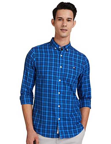 Amazon Brand – House & Shields Men’s Printed Regular Casual Shirt (SS20-HS-RR-01-B_Blue1 M)