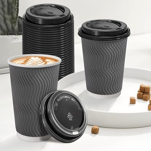 Clawsoff 180 Pack Disposable Coffee Cup lids, 3.54\'\' Leak-Proof Disposable Plastic Cup Lids for 10, 12, 16, 20oz Paper Cups, Hot/Cold Drinking Cup Lids, Black - Thumbnail 4