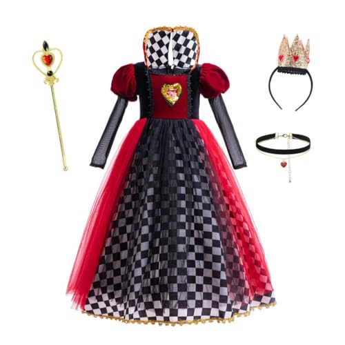 Lito Angels Vestido disfarce de carnaval rainha de corações Alice in Wonderland festa com acessórios para meninas tamanho 12-13 anos, vermelho preto (etiqueta número 160)