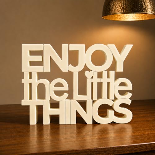 Image of Mad Masters Enjoy The Little Things Spiritual Desk Decor - Aesthetic Table, Shelf & Wall Showpiece for Home Office, Business. Vastu Friendly Gifting, Soft Ivory (20.3 x 14.5 x 2.5 cm)