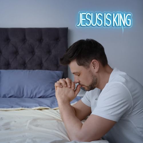 Image of JESUS IS KING Neon Sign | Scripture LED Wall Art with Adjustable Brightness (15.75 inchx4.7 inch)
