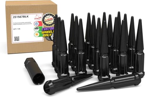 Image of Wheel Accessories Parts 20 Pcs 9 /16 inch-18 Thread Spike Spline 4.40 inch Long Lug Nuts Black 7 /8 inch & 13 /16 inch Hex Fits Dodge Durango Dakota Ram 1500