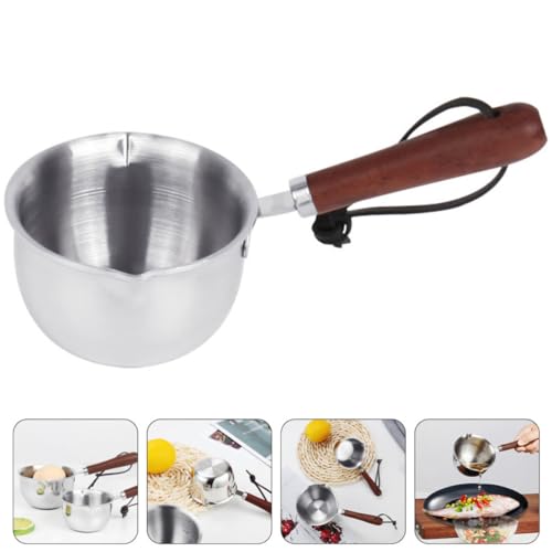 Cacerola pequeña de acero inoxidable con mango de madera para calentar salsas 8