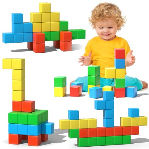 Image of Magnetic Blocks, 28PCS Magnetic Building Blocks, 1.34 inch 3D Cubes for Toddlers, Preschool Educational Construction Kit, Sensory Montessori Toys Kids Blocks for Boys Girls