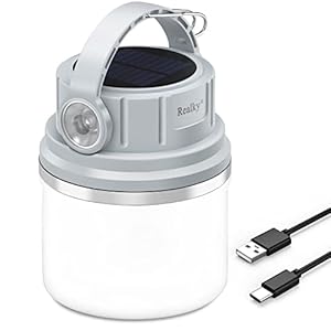 Realky LED Campinglampe Solar, Superhell 350 Lumen Wiederaufladbare Camping Lampe, 4 LeuchtmodiI Dimmbar…