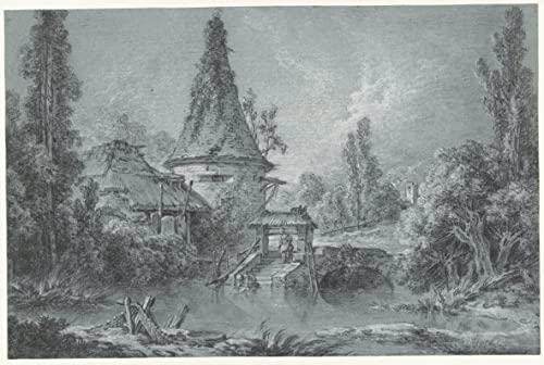 Paysage avec une tour François Boucher toile murale pour salon chic