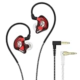 BASN Bsinger LUX in Ear Monitor Headphones with Upgraded Silver-Plated Wire Noise Cancelling Earphones for Musicians Audio Engineers Drummers (Red)