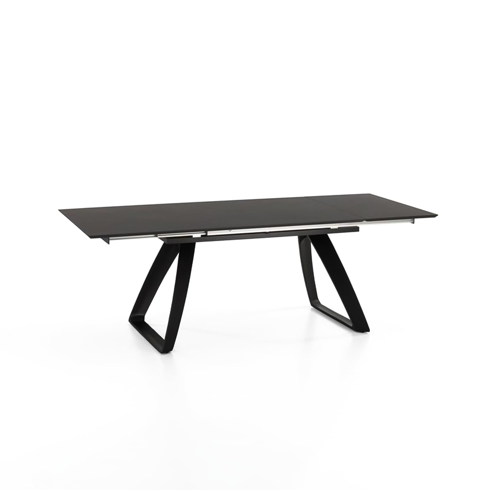 Stones Table Extensible Ares avec Plateau en céramique Effet marbre Noir Mat et piètement en métal Peint en Noir - 140/200 cm, 8 Places