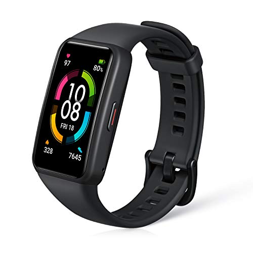 HONOR Band 6 Aktivitätstracker Uhr-Schrittzähler 1.47" AMOLED Display, SpO2-Monitor Herzfrequenzüberwachung, 14 Tage Akkulaufzeit, Frauengesundheit, 10 Überwachung der Trainingsmodi, Schwarz