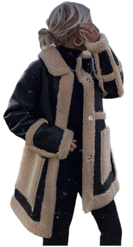 Abrigo de cuero negro para mujer oversize chaqueta de invierno con piel sintética