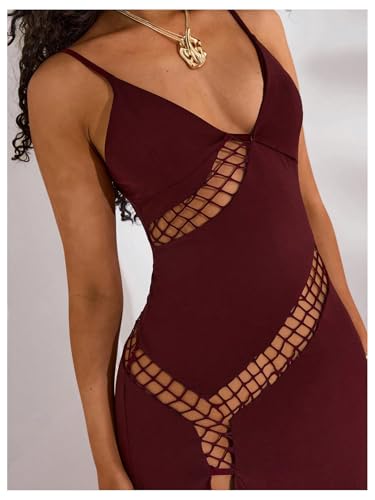 Milumia Women's Hollow Out Split Thigh Cami Dress Sexy Deep V Neck Party Club Maxi Dresses4