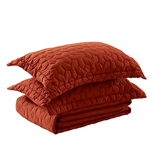 Nexhome Queen Quilt Set Lightweight Bedspreads Soft Microfiber Reversible Quilted Bed Cover Rust Modern Style Leaf Pattern Bedding Set For All Season 3 Pieces (1 Quilt, 2 Pillow Shams) #TOP5