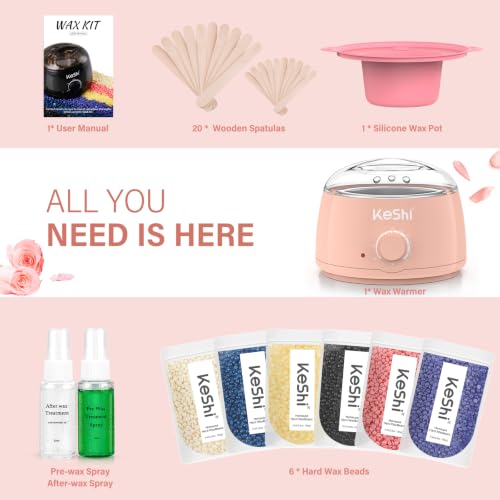 Image of KeShi Waxing Kit, Painless Hair Removal Wax Warmer with 6 Bags Wax Beans(Pink)