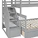 Harper & Bright Designs L Shaped Triple Bunk Bed with Stairs and 3 Storage Drawers, Twin Over Full Bunk Bed with Twin Size Loft Bed, Wooden Bunk Bed Frame for Kids Teens Girls Boys (Gray)