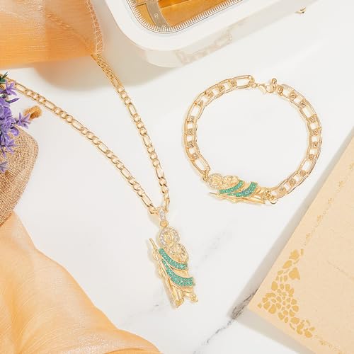 2 Pcs Gold Plated Green San Judas Tadeo Necklace and Bracelet Set Stainless Steel San Judas Cadena Oro Laminado Pendant Saint Jude Bracelet Necklace3