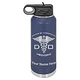 LaserGram Personalized Water Bottle, DO Doctor of Osteopathic Medicine, Stainless Steel Double Wall Vacuum Insulated with Flip Top Straw, Custom Engraved Gift (32oz / 950ml Navy Blue)