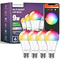 ANGELHALO Smart Light Bulbs, Color Changing A19 LED Light Bulb, Work with Alexa and Google Assistant, Wi-Fi & Bluetooth Light Bulbs, 16 Million Colors RGBCW, Music Sync, 800 Lumens, 2.4Ghz only,4 Pack