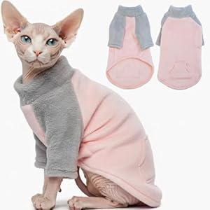 Sphynx Cat Clothes, Soft Fleece Cat Sweater, Pullover Shirt for Cat, Cat Pajamas with Sleeves, Kitten Hairless Cat Clothes for Cats Only, Winter Warm Cat Outfit Onesie Jumpsuit Hoodie