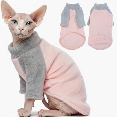 Sphynx Cat Clothes, Soft Fleece Cat Sweater, Pullover Shirt for Cat, Cat Pajamas with Sleeves, Kitten Hairless Cat Clothes for Cats Only, Winter Warm Cat Outfit Onesie Jumpsuit Hoodie