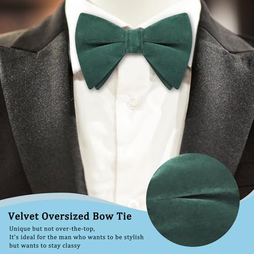 Image of Luckyvestir Velvet Bow Tie Oversized Bow Ties for Men Adjustable Black Clip on Bowtie for Tuxedo Shirt Wedding Prom