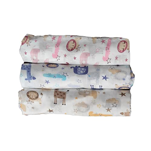 Image of Trance Home Linen Super Soft 100% Cotton Malmal Swaddle Cloth | Newborn Baby Blanket | Large Size Thin Cotton Sheets | Baby Swaddle Wrap (145 x 145 cm, Animals) - Pack of 3