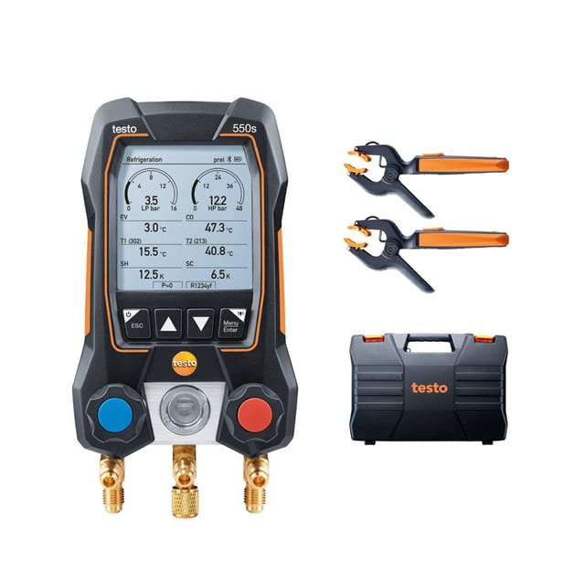AETOOL - Testo 550s Intelligent Digital Display Refrigerant Meter with Bluetооtһ-compatible and Two-way Valve Group (Testo 550s Smart)