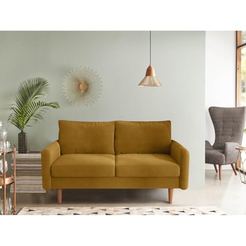 Image of Morrone Velvet Loveseat 2-Seater Sofa, Modern Upholstered Couch for Living Room, Bedroom and Office, Plush Cushion Accent Seating Furniture (Mustard, 2 Seater)