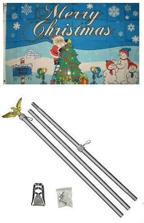 3x5 Merry Christmas North Pole Flag Aluminum Pole Kit Set - Party Decorations Supplies For Parades - Prime Outside, Garden, Men Cave Decor Flag