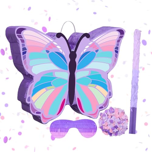 TOYBY Butterfly Pinata Butterfly Birthday Party Supplies with Pinata Stick Confetti & Blindfold for Girls Kids Family Games Classroom Birthday Party Decorations