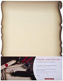 Jacques Herbin - Ref 427B - A4 Printed Parchment Paper (Pack of 5 Sheets) - 90gsm Ivory Paper With Middle Ages Styling - Suitable for Use With Ink or Paints