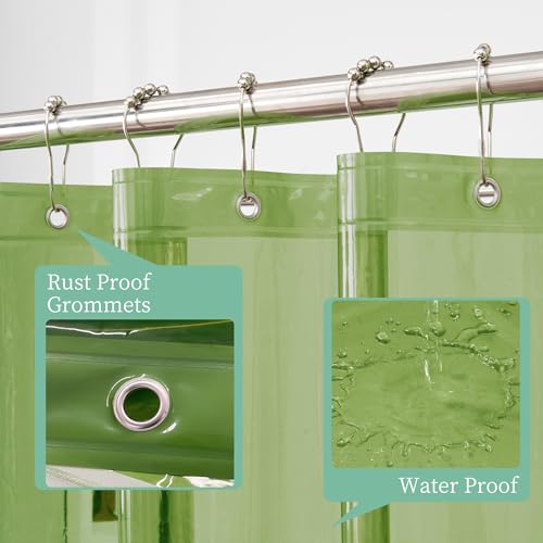 Image of Mrs Awesome Clear Green Shower Curtain Liner with 3 Magnets, 72x72 Premium Flexible Sturdy Plastic Shower Curtain for Bathroom Waterproof, Clear Green