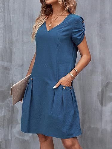 Robe tunique bleue à boutons REDESYN Large de qualité - 6
