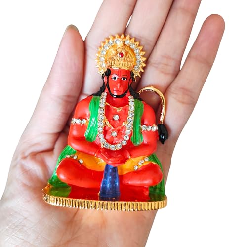Image of Premium Hanumanji Murti Idol| Metal Meditating Bajrangbali Idol Sitting Pose | Hanuman Statue for Home Temple, Office Desk, Car Dashboard & Spiritual Gift (Pack of 1)